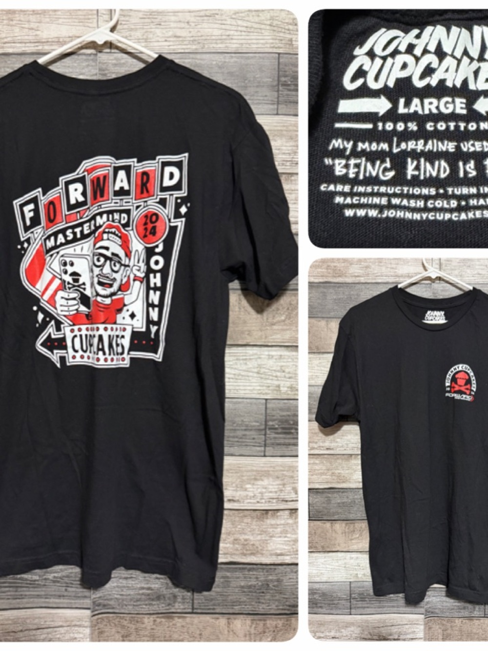 Johnny Cupcakes Graphic T-Shirt Men's L Black Red Crewneck Casual